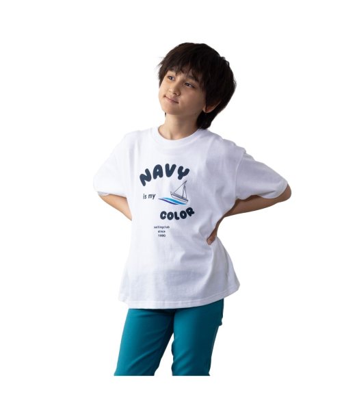 MAC HOUSE(kid's)(マックハウス（キッズ）)/NAVY ネイビー プリントTシャツ N23－3－22042/ホワイト×ネイビー