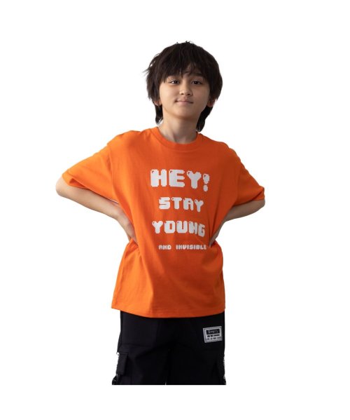 MAC HOUSE(kid's)(マックハウス（キッズ）)/NAVY ネイビー プリントTシャツ N23－3－22042/オレンジ