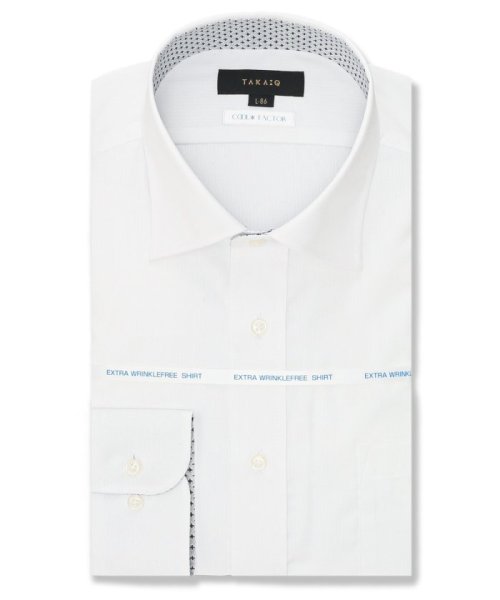 TAKA-Q(タカキュー)/クールファクター スタンダードフィット ワイドカラー 長袖 長袖 シャツ メンズ ワイシャツ ビジネス yシャツ 速乾 ノーアイロン 形態安定/ホワイト