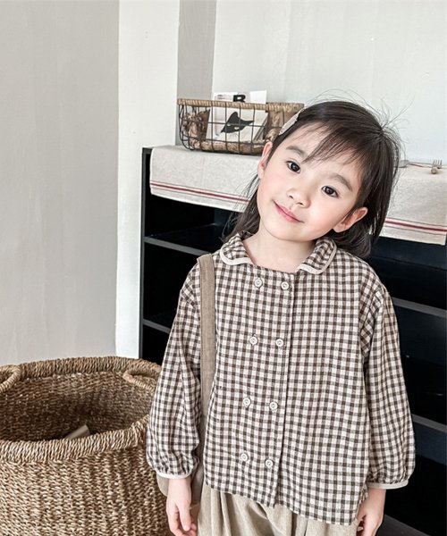 aimoha(aimoha（アイモハ）)/【aimoha－KIDS－】韓国子供服　ギンガムチェックブラウスシャツ/ブラウン