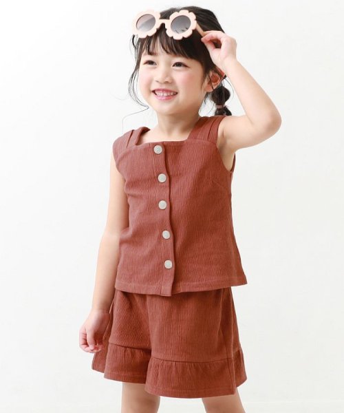 devirock(デビロック)/【セットアップ】ノースリーブトップス＆フリルショートパンツ 子供服 キッズ 女の子 セットアップ オールインワン /ブラウン