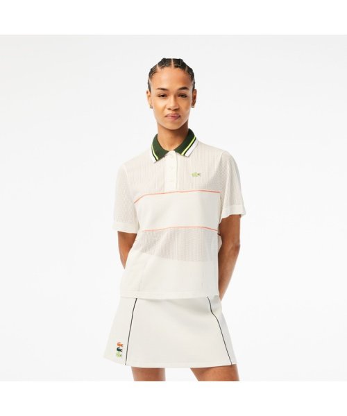 LACOSTE(ラコステ)/鹿の子メッシュ切り替えポロシャツ/オフホワイト