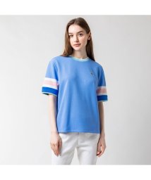 LACOSTE(ラコステ)/スリーブボーダーワッフルニットTシャツ/ブルー