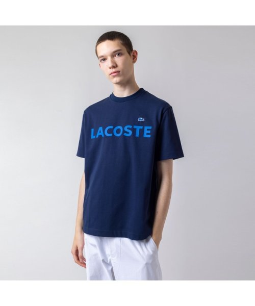 LACOSTE Mens(ラコステ　メンズ)/ヘビーウェイトブランドネーム ラバープリント ロゴ半袖Tシャツ/ネイビー