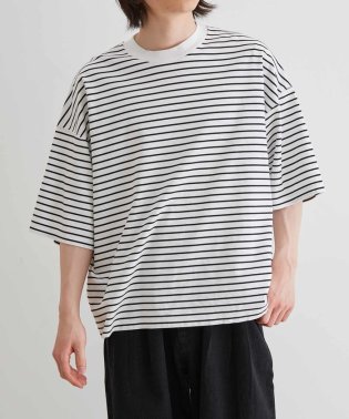 ADAM ET ROPE'/スーピマコットン 32Gポンチ ロイヤルクール オーバーサイズ ボーダー Tシャツ/505248699