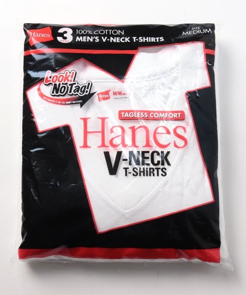 JEANS MATE(ジーンズメイト)/【HANES】赤ラベル 綿100% VネックTシャツ 3Pパック 3枚組 肌着にも シャツインが決まるVネック/ホワイト