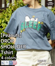 OUTDOOR PRODUCTS(アウトドアプロダクツ)/【OUTDOORPRODUCTS】PEANUTS ピーナッツ スヌーピー プリント 刺繍 T オーバーサイズ/ブルーグレー