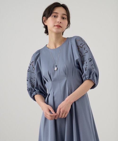 ANAYI(アナイ)/モクロディ刺繍袖ワンピース/ブルー