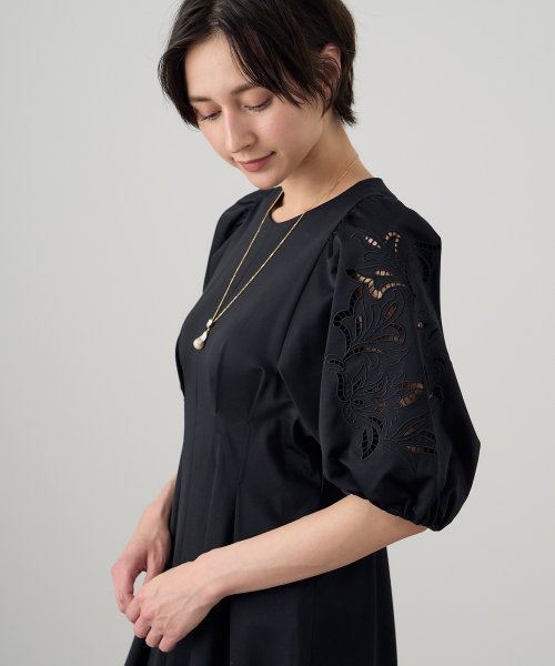 ANAYI(アナイ)/モクロディ刺繍袖ワンピース/ブラック