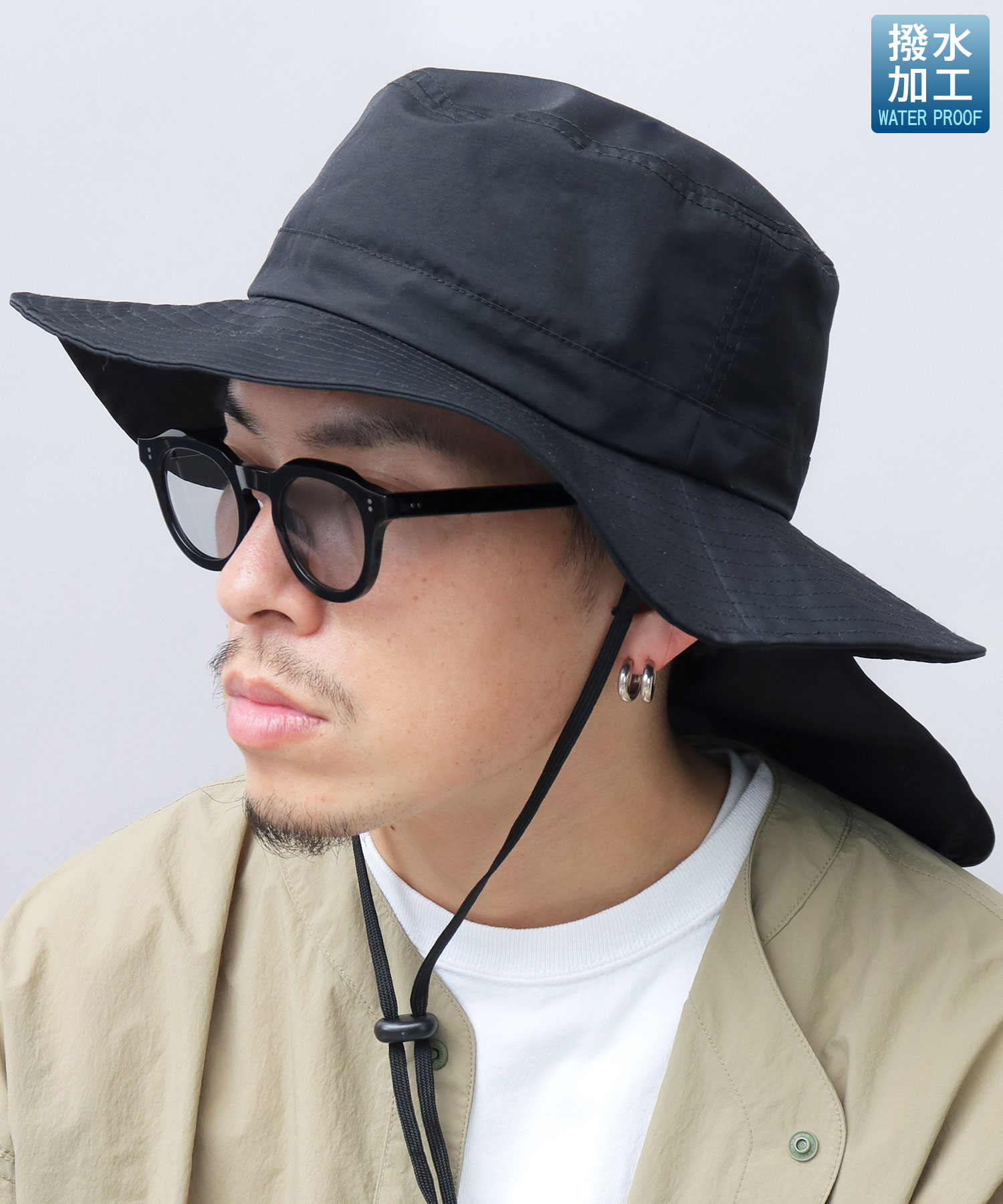 セール】撥水ナイロン サンシェード付き アドベンチャーハット タレ