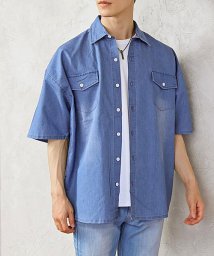 TopIsm/シャツ メンズ デニムシャツ USED加工 半袖 ストレッチ 無地 ワイドシルエット 男女兼用 ユニセックス 春夏/505256004