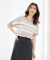 J.PRESS LADIES(J．プレス　レディス)/【洗える】 レーヨンエリートストレッチ ランダムボーダー ニット Tシャツ/ブラウン系1