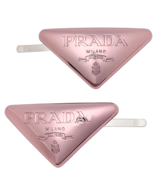 ピンク・ブルー PRADA プラダメタルヘアピン ライトブルー ロゴ ヘア 