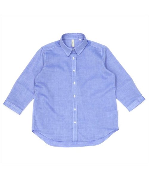 Pitta Re:)(ピッタリ)/風が通り抜ける Wガーゼシャツ 七分袖 綿100% オフィス カジュアル/ブルー