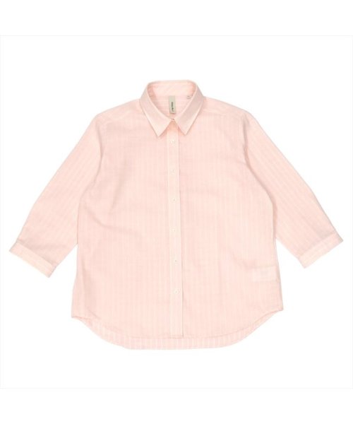 Pitta Re:)(ピッタリ)/風が通り抜ける Wガーゼシャツ 七分袖 綿100% オフィス カジュアル/ピンク・レッド