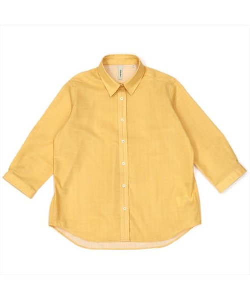 Pitta Re:)(ピッタリ)/風が通り抜ける Wガーゼシャツ 七分袖 綿100% オフィス カジュアル/オレンジ・イエロー