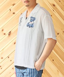 LUXSTYLE(ラグスタイル)/RUMSODA(ラムソーダ)ベアプリントオープンカラー半袖シャツ/半袖シャツ メンズ オープンカラー テディベア クマ ロゴ プリント/ホワイト系1