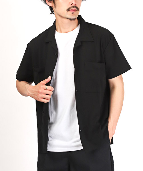 薄梨地半袖オープンシャツ/半袖シャツ メンズ オープンカラー 開襟