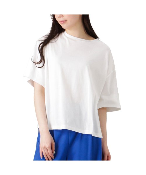 MAC HOUSE(women)(マックハウス（レディース）)/NAVY ネイビー U.S.コットン100％ 袖ロールアップTシャツ CO233－WC003/ホワイト