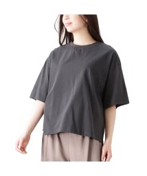 MAC HOUSE(women)(マックハウス（レディース）)/NAVY ネイビー U.S.コットン100％ 袖ロールアップTシャツ CO233－WC003/チャコール