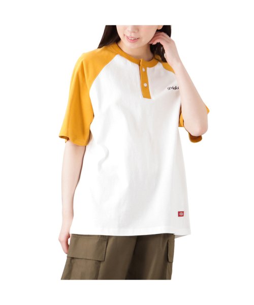 MAC HOUSE(women)(マックハウス（レディース）)/Dickies ディッキーズ 袖配色ヘンリーネックTシャツ 3287－7930/イエロー