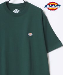 LAZAR(ラザル)/【Lazar】Dickies/ディッキーズ 別注 オーバーサイズ ロゴワッペン ワンポイント刺繍 Tシャツ/無地/リブライン リンガー メンズ 半袖 Tシャツ/ダークグリーン