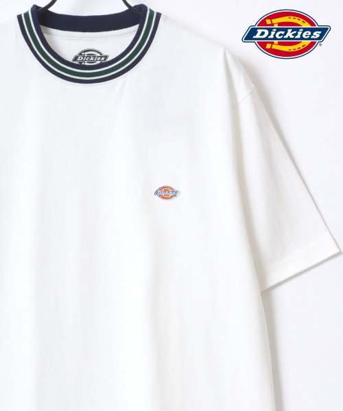 LAZAR(ラザル)/【Lazar】Dickies/ディッキーズ 別注 オーバーサイズ ロゴワッペン ワンポイント刺繍 Tシャツ/無地/リブライン リンガー メンズ 半袖 Tシャツ/柄4