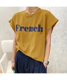 miniministore(ミニミニストア)/フレンチスリーブ 英字ロゴTシャツ 韓国/マスタード