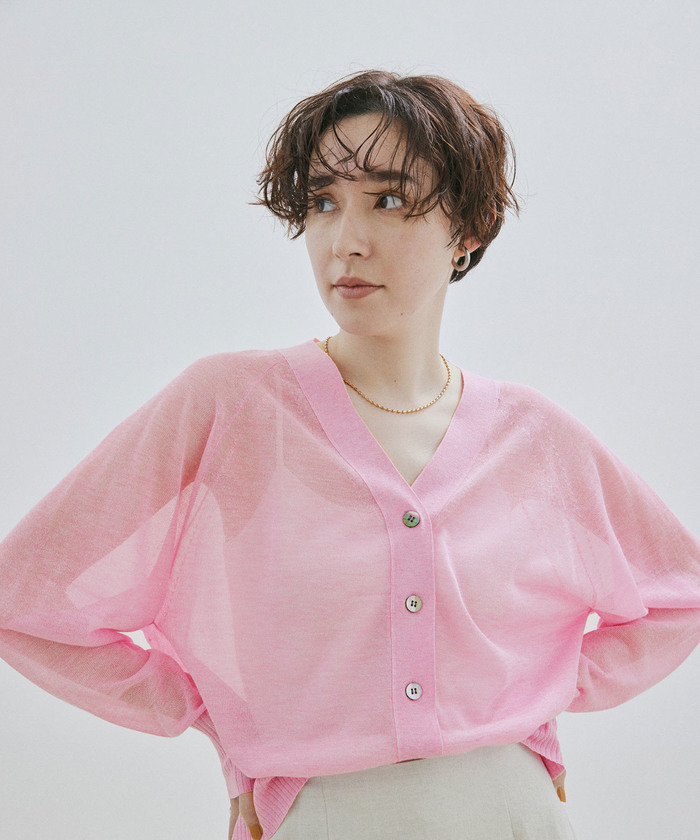 ご好評につき新色追加！]【洗える】Vネックシアーカーディガン