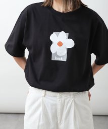 ZIP FIVE(ジップファイブ)/花Tシャツ刺繍＆プリントTシャツ/ブラック系1
