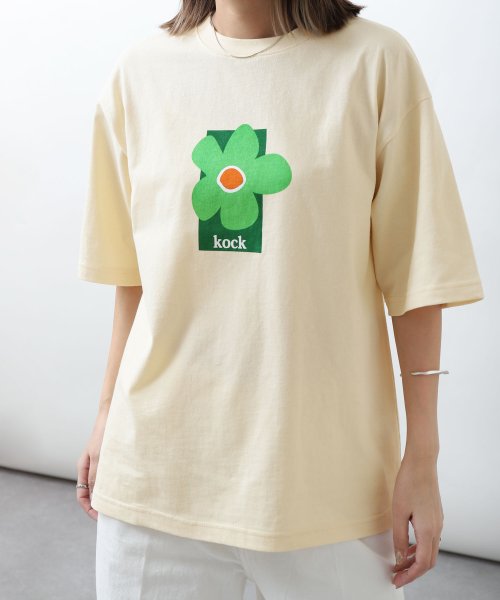 ZIP FIVE(ジップファイブ)/花Tシャツ刺繍＆プリントTシャツ/クリーム系1