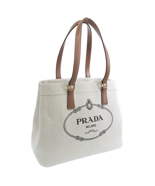 セール】PRADA プラダ SMALL LINEN BLEND AND LEATHER TOTE リネン