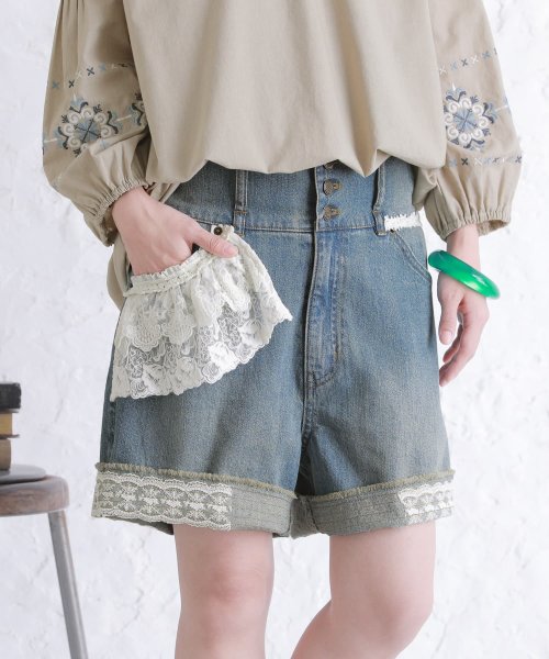 レースデザインデニムショートパンツ』(505261865) オシャレウォーカー(osharewalker) MAGASEEK ショートパンツ レース