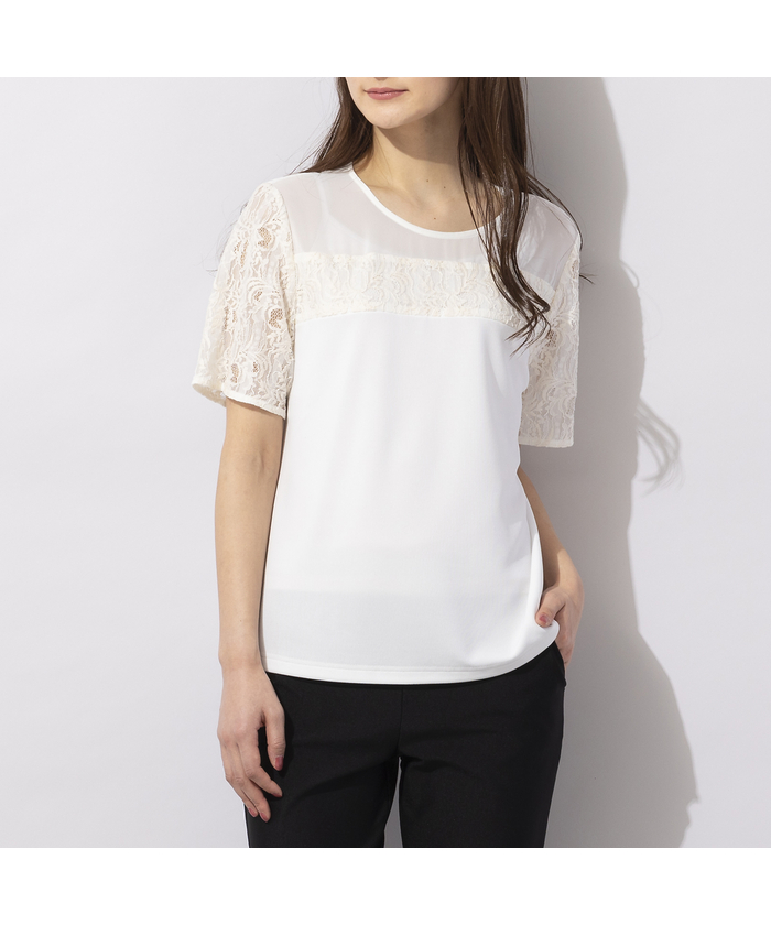 セール】 ピサーノ(PISANO) |レース配色・シンプルシルエットＴシャツ
