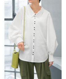 STYLE DELI(スタイルデリ)/後ろ立ち襟ダブルボタンシャツ/ホワイト