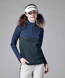 Munsingwear(マンシングウェア)/吸汗速乾SUNSCREEN千鳥プリントハーフジップスタンド長袖シャツ【アウトレット】/ネイビー×ブラック