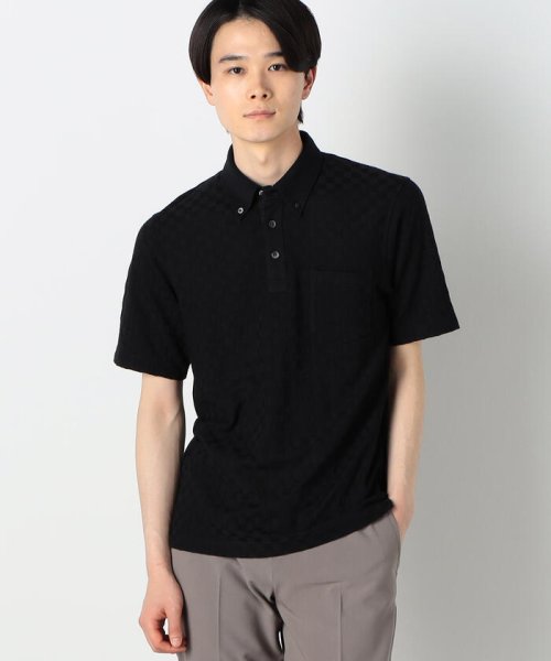 COMME CA ISM MENS(コムサイズム（メンズ）)/吸水速乾 市松柄 コンビデザイン ポロシャツ/ブラック