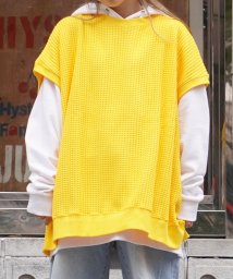 1111clothing(ワンフォークロージング)/ニットベスト メンズ  ワッフルニット ベスト レディース クルーネック ニットソー セーター ベスト ニットトップス 大きいサイズ 春 春服 おしゃれ/イエロー