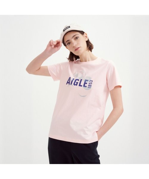 AIGLE(エーグル)/オーガニックコットン 吸水速乾 ショートスリーブグラフィックロゴTシャツ/ピンク