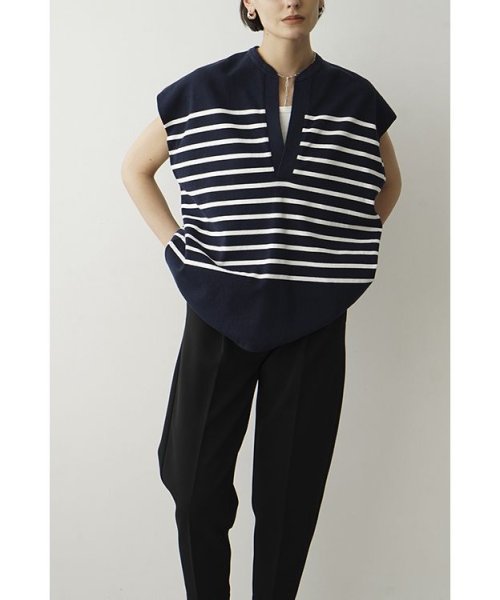 CLANE(クラネ)/WIDE HENLEY NECK N/S BORDER TOPS/NAVY