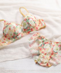 Mon cher pigeon*(モンシェルピジョン)/【編み上げ風で谷間キープ 第2弾】ブラジャー＆ショーツ 下着 セット Trier bouquet トリエブーケ 小胸 大きいサイズ /イエロー