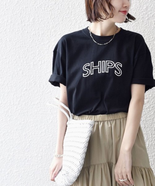 SHIPS WOMEN(シップス　ウィメン)/* SHIPS ラウンド プリント ロゴ TEE ◇/ブラック系