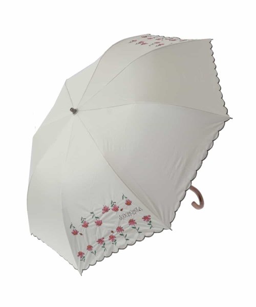 Jocomomola(ホコモモラ)/【UV・晴雨兼用】フラワー刺繍デザイン折りたたみ傘/アイボリー