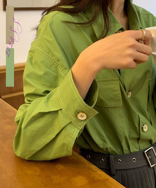 ARGO TOKYO(アルゴトウキョウ)/ビッグポケットコットンカラーシャツ 23045 ビッグポケット　コットンシャツ　カラーシャツ　オーバーシャツ　ブラウス　/グリーン