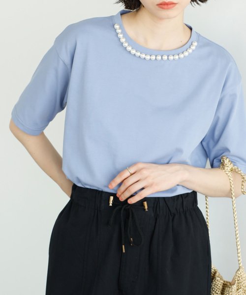 GeeRA(ジーラ)/綿素材ネックレスデザインTシャツ/ブルー