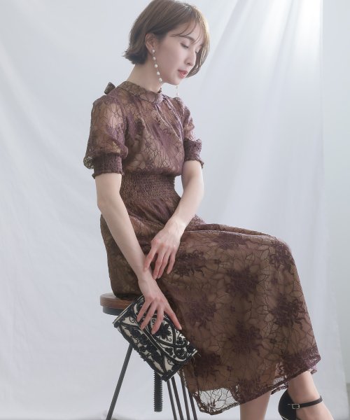 バックリボンシャーリングレース2wayドレス 