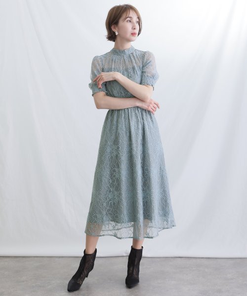 バックリボンシャーリングレース2wayドレス 