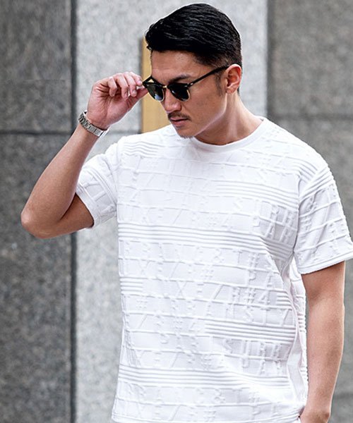 SB Select(エスビーセレクト)/LUXE/R ふくれジャガード半袖Tシャツ/ホワイト