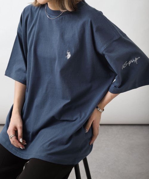 ZIP FIVE(ジップファイブ)/U.S. POLO ASSN. 天竺ワンポイント刺繍半袖Tシャツ/ネイビー