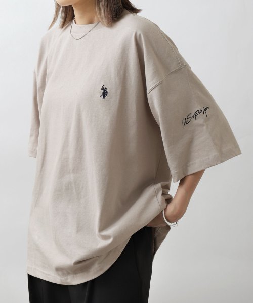 ZIP FIVE(ジップファイブ)/U.S. POLO ASSN. 天竺ワンポイント刺繍半袖Tシャツ/ベージュ